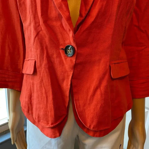 Charlotte Russe Linen Blend One Button Orange Women Blazer size L - Picture 7 of 10